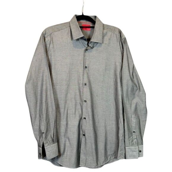 HUGO Slim Fit Men's Dress Shirt Black Silver Kenno Size 16 1/2 / XL Slim - Picture 1 of 10
